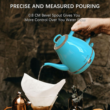 Anfilank Electric Gooseneck Kettle, 1L 1500WFast Boil, 100% Stainless Steel BPA Free Pour-Over Coffee & Tea Kettle,Water Boiler with Auto Shut & Boil-Dry Protectio,Green