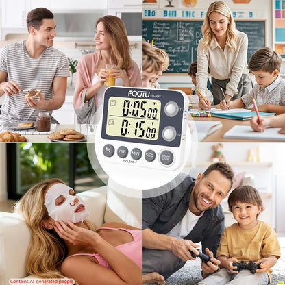 Digital Dual Kitchen Timer, 3-Channel Magnetic Countdown Timer for Cooking