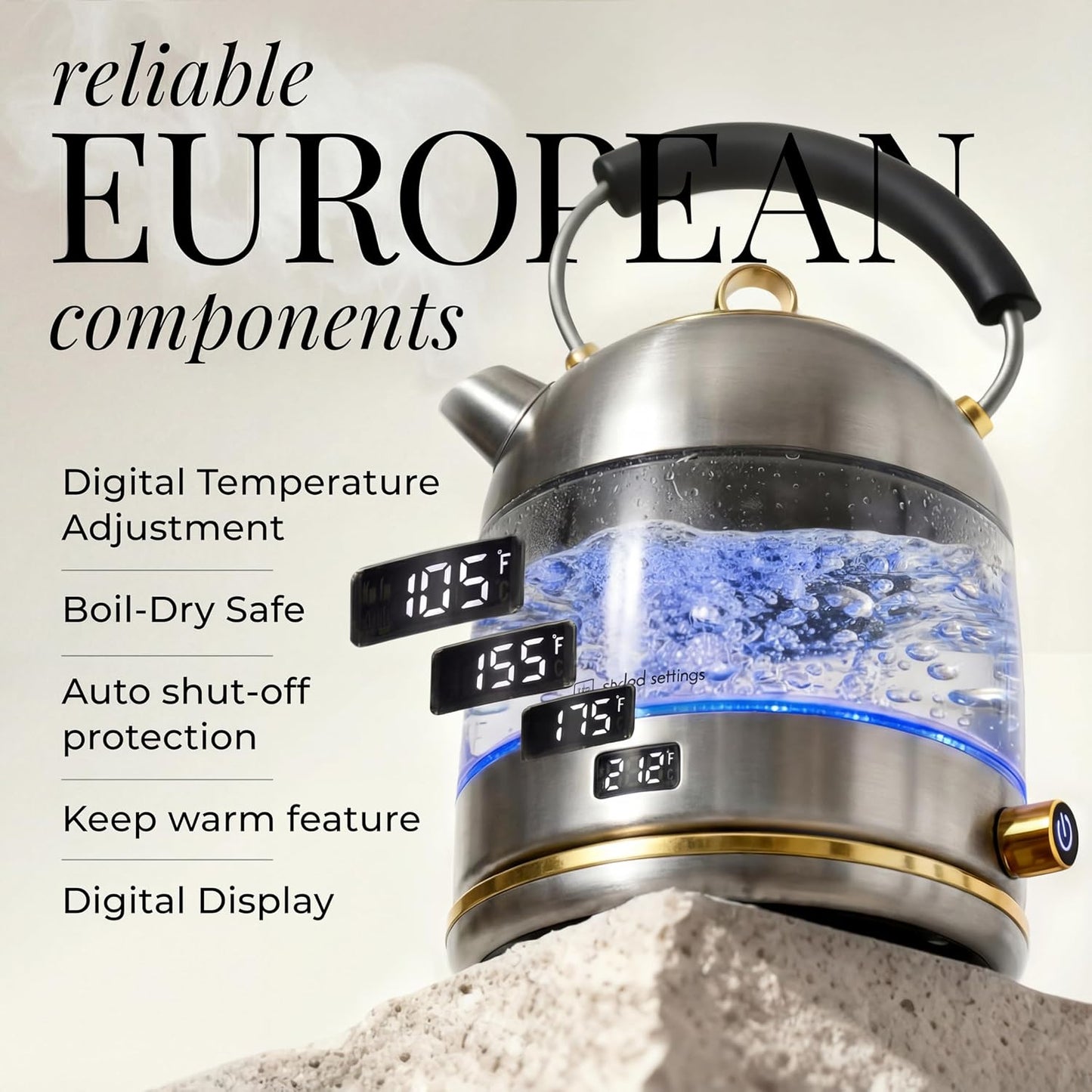 Styled Settings Stainless Steel Electric Kettle with Temperature Control