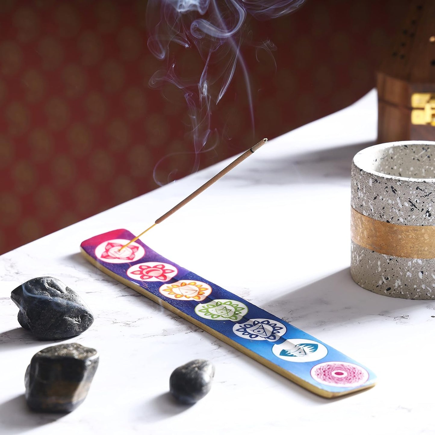 Bless-International Traditional-Handmade-Burner Wooden-Incense-Stick-Holder Ash-Catcher-Stand for-Aromatherapy-Meditation-Yoga (Incense Holder 10 inch(2 pcs))