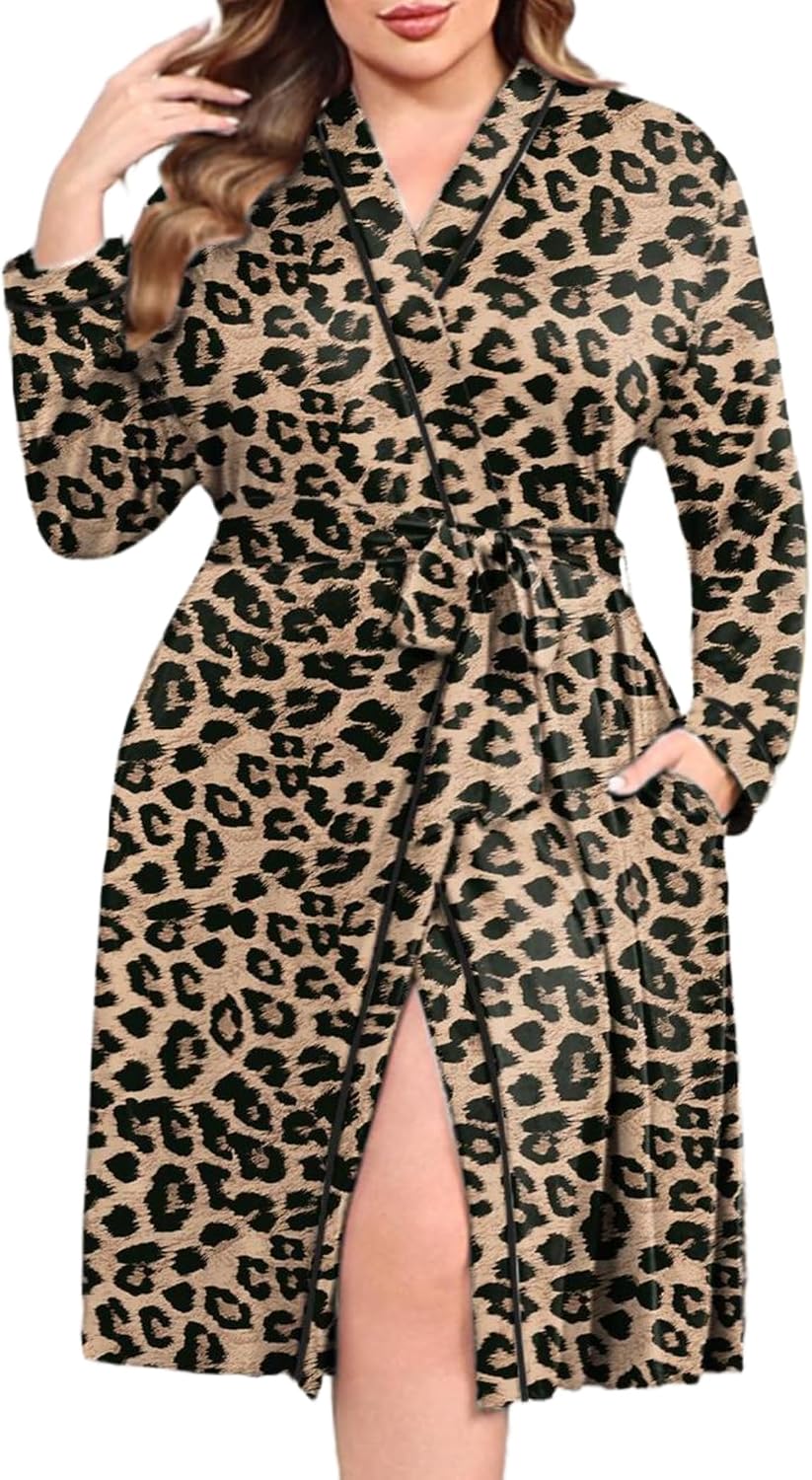 Ekouaer Plus Size Robes for Women Soft Bathrobe V Neck Soft Maternity Robe