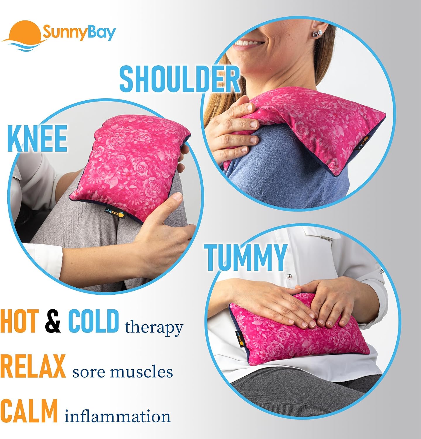 SunnyBay Small Microwave Heating Pad, Microwavable Versatile Cold/Heated Neck and Shoulder Wrap for Back Pain and More, Moist Heat Cotton-Fleece Pad, 6x11 Inches, Hot Pink and Red Flower, Pack of 2