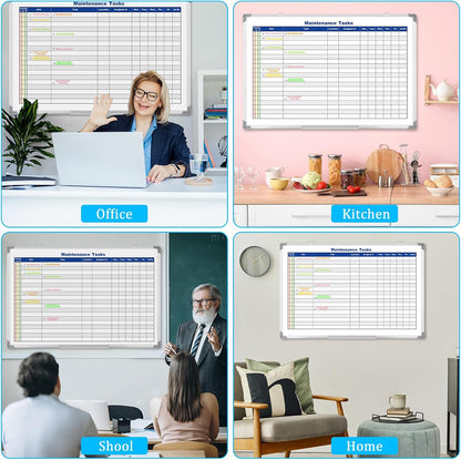 Lincia Double Sided Magnetic Maintenance Task Whiteboard Large Dry Erase 36 x 24 Inch Erasable Task Planner White Board for Wall Employee Assignment Tracker for Office Managing and Tracking Tasks