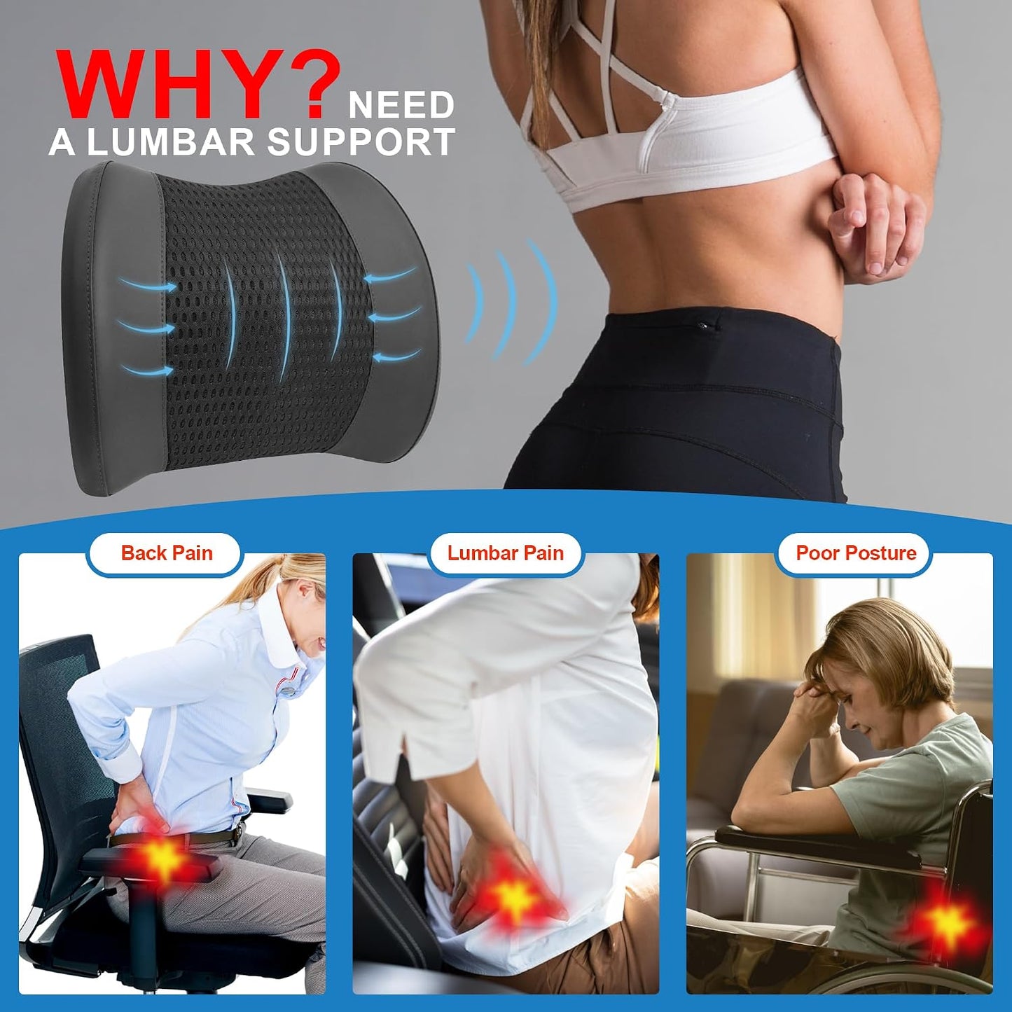 Lofty Aim Lumbar Support Pillow for Car, Car Seat Back Support for Driving | Memory Foam Car Lumbar Support for Driving Seat, Car Back Cushion, Adjustable Straps, Lower Back Pillow, Office Chairs, Black