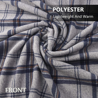 forestfish Fleece Wearable Blanket, Plaid Lap Blanket Comfy Poncho Throw with Buttons for Bed Sofa Office, Grey-White