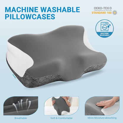 Elviros Cervical Neck Pillow for Neck Pain Relief, CPAP Pillow for Side, Back & Stomach Sleepers, Ergonomic Orthopedic Pillow for CPAP Users to Reduce Air Leaks and Mask Pressure, Dark Grey