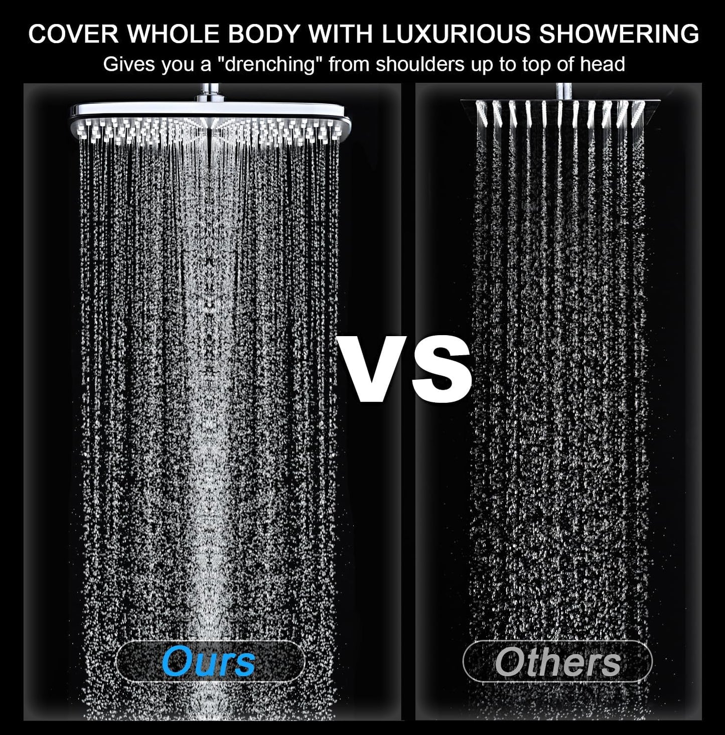BOZYBO Rain Shower Head with Handheld: High Pressure Shower Heads with Handheld Spray Combo, 12" Rainfall Shower Head and 9 Sprays Hand Showerheads with Magnetic Docking and Power Jets, Black 1.75GPM