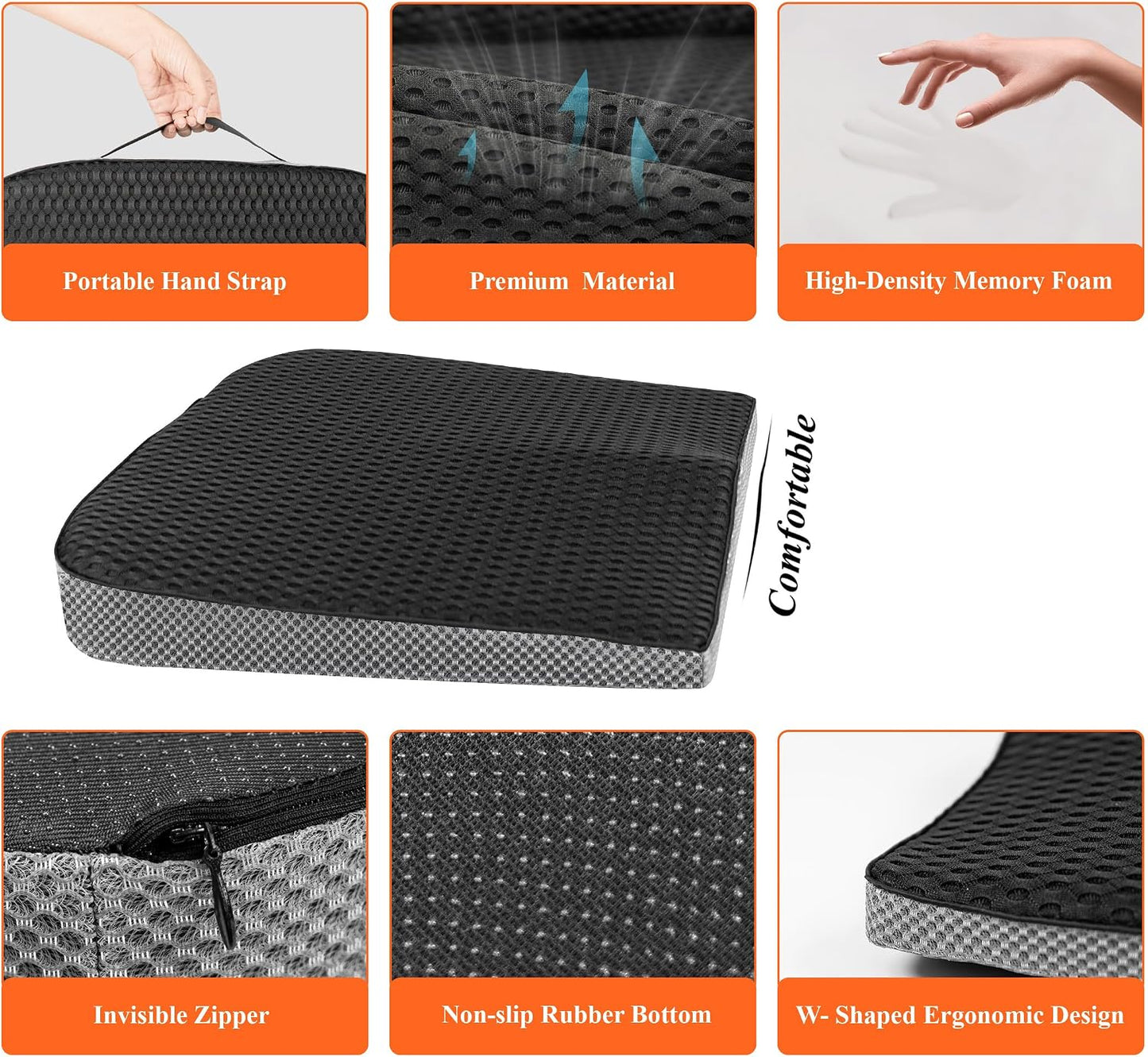 kingphenix Premium Car Seat Cushion, Memory Foam Driver Seat Cushion to Improve Driving View- Coccyx & Lower Back Pain Relief - Seat Cushion for Car, Truck, Office Chair (Leather Black)