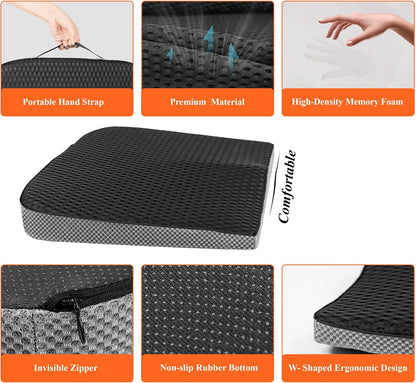 kingphenix Premium Car Seat Cushion, Memory Foam Driver Seat Cushion to Improve Driving View- Coccyx & Lower Back Pain Relief - Seat Cushion for Car, Truck, Office Chair (Leather Black)