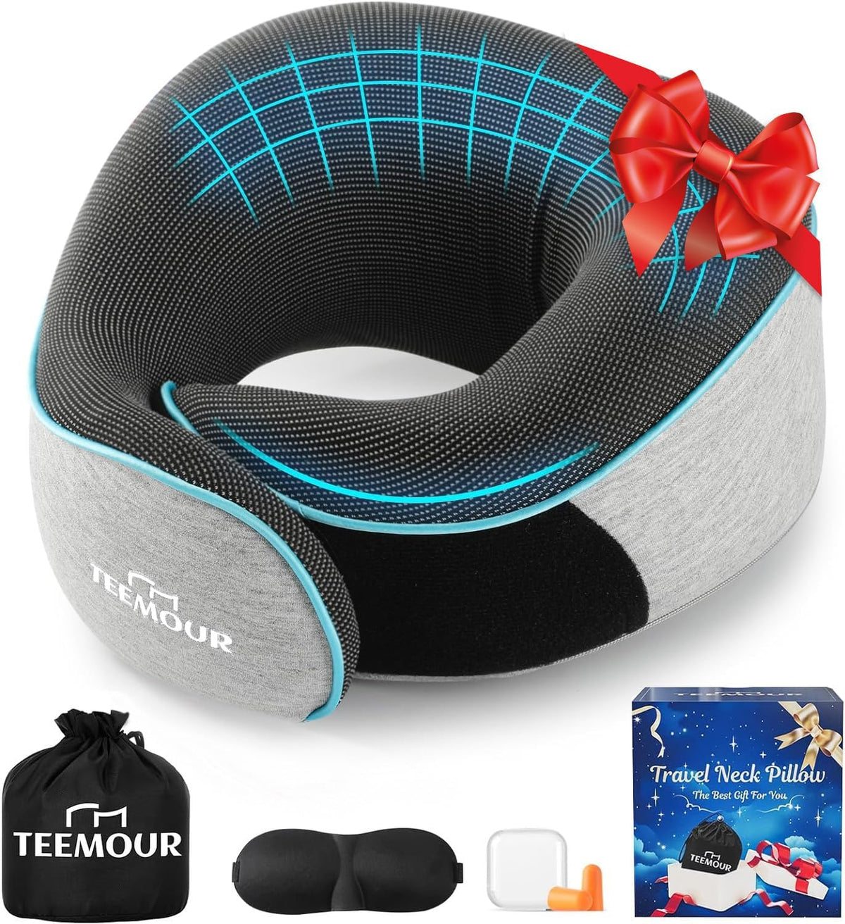 Travel Pillow Neck Pillow for Airplane Travel Essentials - Memory Foam Travel Neck Pillow, Stops Head Bobbing With Eye Mask & Earplugs, Portable Carry Bag for Long Flights| Airplane Accessories Black