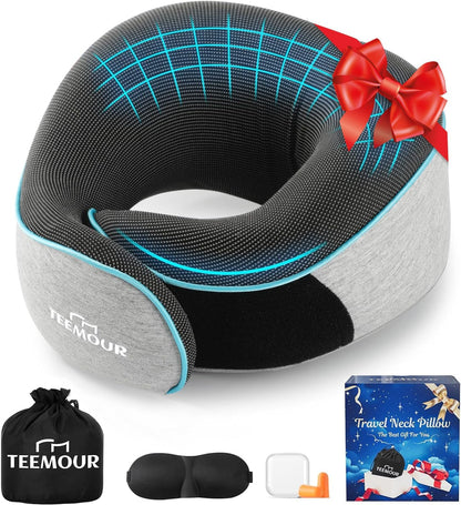 Travel Pillow Neck Pillow for Airplane Travel Essentials - Memory Foam Travel Neck Pillow, Stops Head Bobbing With Eye Mask & Earplugs, Portable Carry Bag for Long Flights| Airplane Accessories Black
