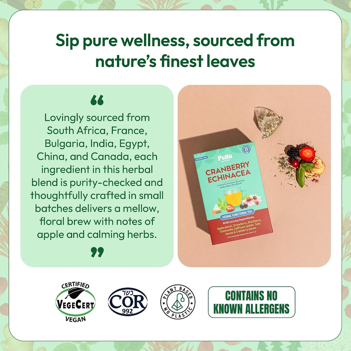 Pella Nutrition Cranberry Echinacea Herbal Functional Tea - 25 Teabags