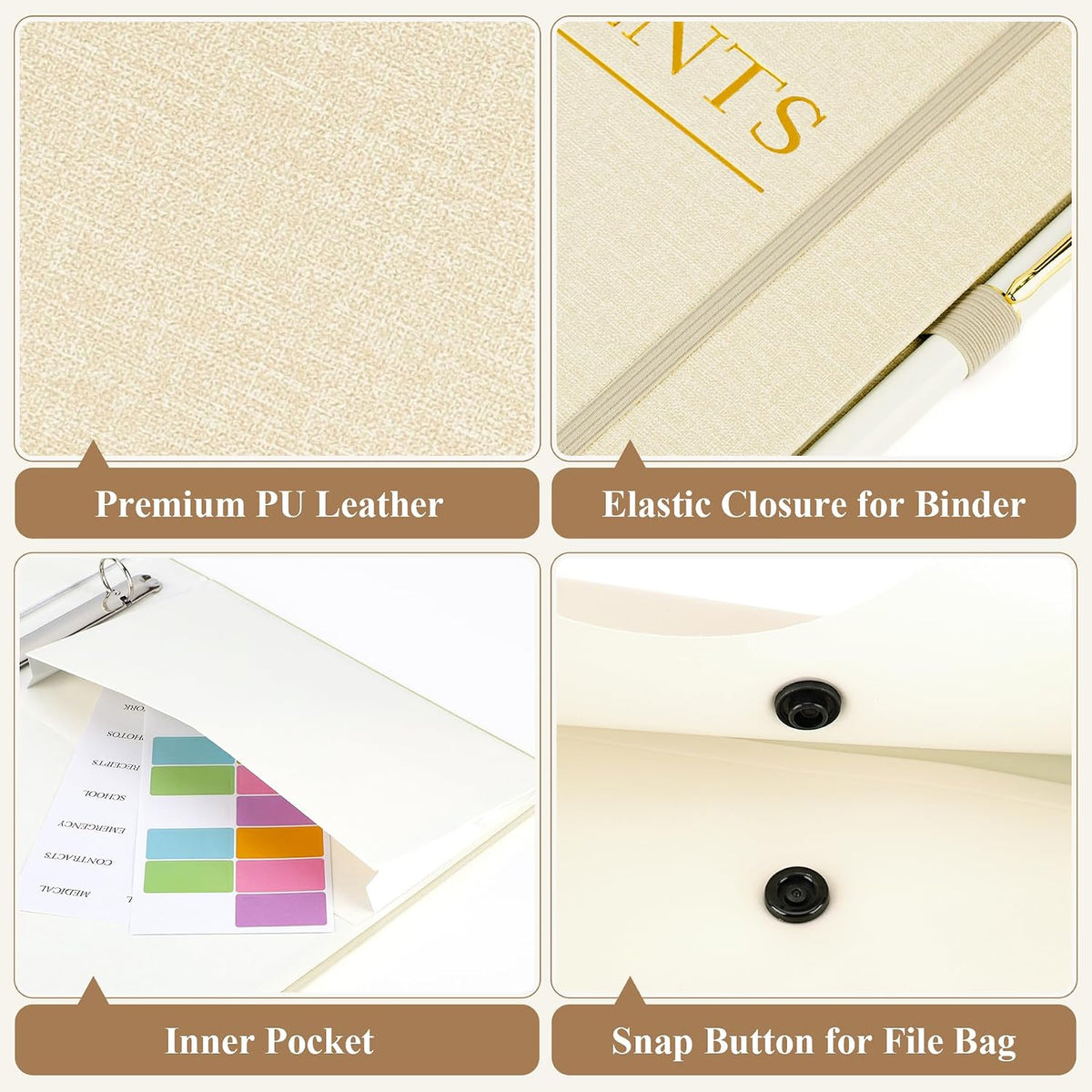 HAUTOCO PU Leather 3-Ring Important Document Organizer Folder Binder