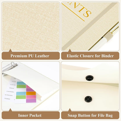 HAUTOCO PU Leather 3-Ring Important Document Organizer Folder Binder