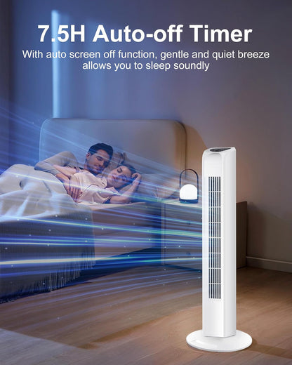 Uthfy Oscillating Tower Fan for Bedroom, Portable Standing Fan with Remote, 3 Modes 3 Speeds, 7.5H Timer, 120° Quiet Cooling for Living room, Office, Black