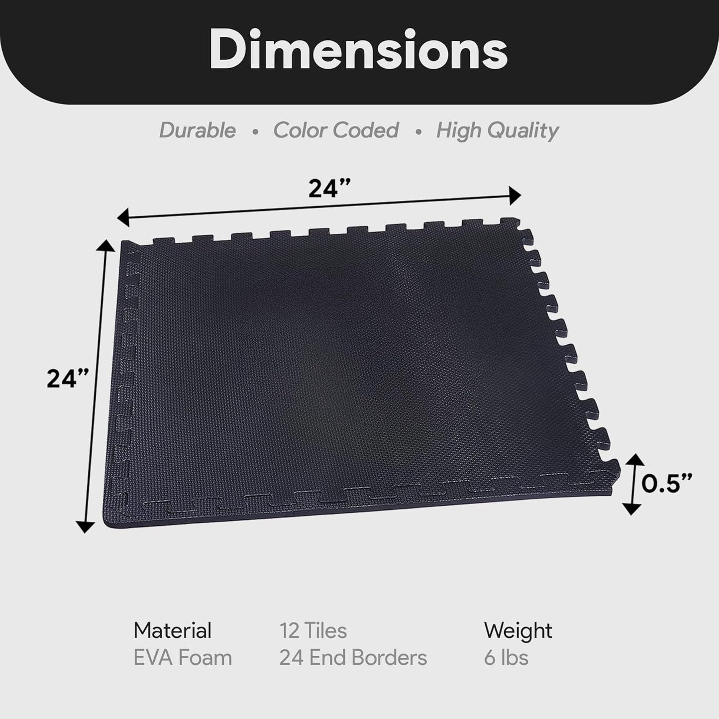 BalanceFrom Puzzle Exercise Mat 1/2" Thick, EVA Interlocking Foam Floor | Tiles for Home Gym, Mat for Home Workout Equipment, Floor Padding for Kids, Black, 24 in x 24 in x 1/2 in, 144 Sq Ft-36 Tiles