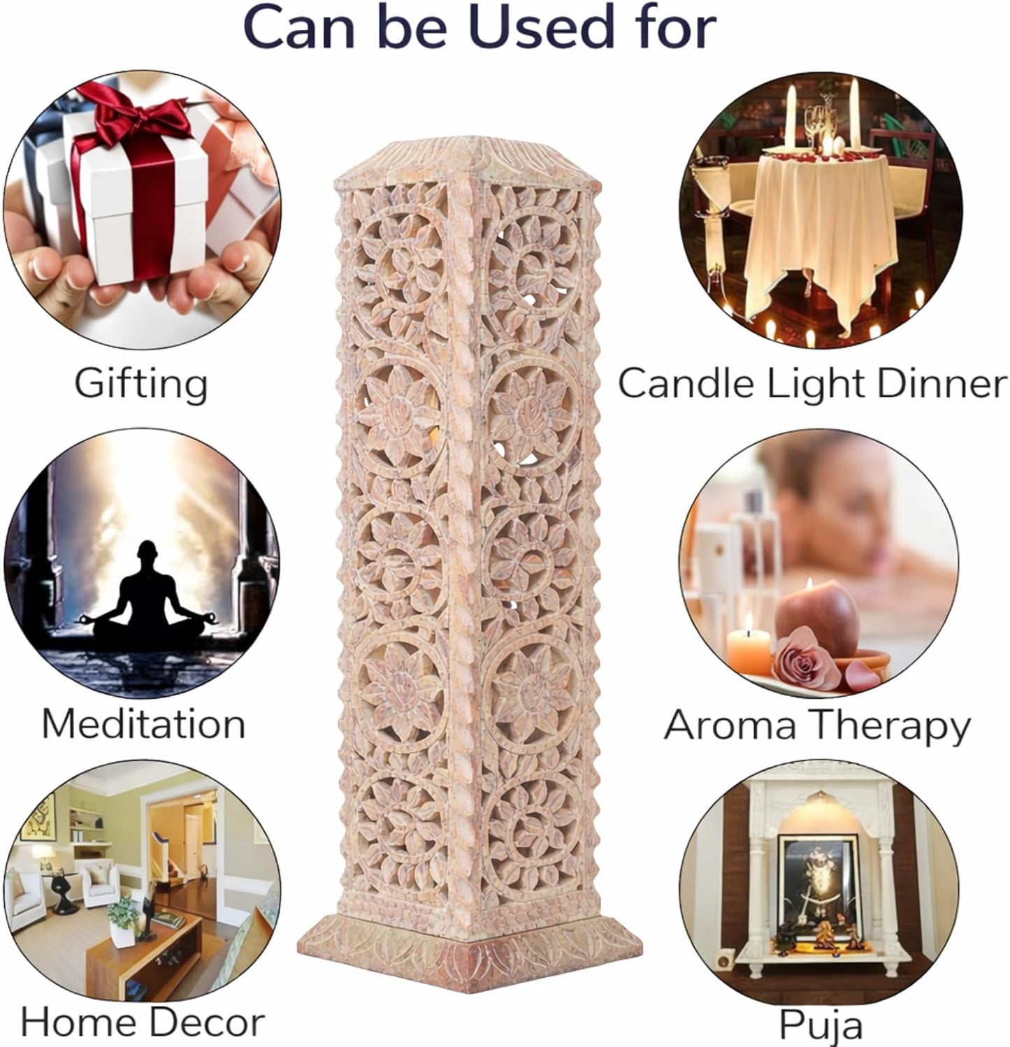 Carry Me Handmade Marble Soapstone Incense Stick Burner | Candle Stick Holder, Tea Light Stand, 3 x 3 x 11 Inches, Decorative Home and Kitchen Decor, Perfect for Gifting