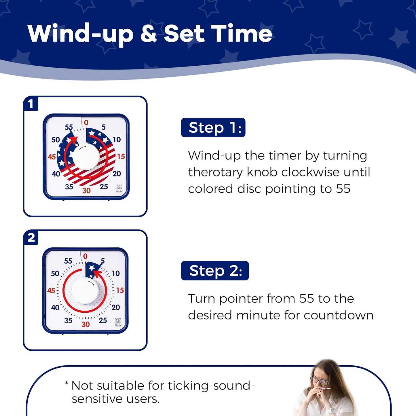 Visual Timer 7.5 inch; 60 Minute 1 Hour Countdown Timer for Kids Classroom Teaching Tool Home Office Meeting, Mechanical Countdown Clock for Exam Time Management Magnetic, Navy Blue with Colorful Disc