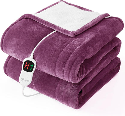 Homemate Electric Heated Blanket Twin - 62"x84" Heating Bed Blankets Throw with 10 Heating Levels 8 Hours Auto Off Fast Heating Over-Heated Protection Ultra Soft Warm Flannel ETL Certified Grey - Colors A