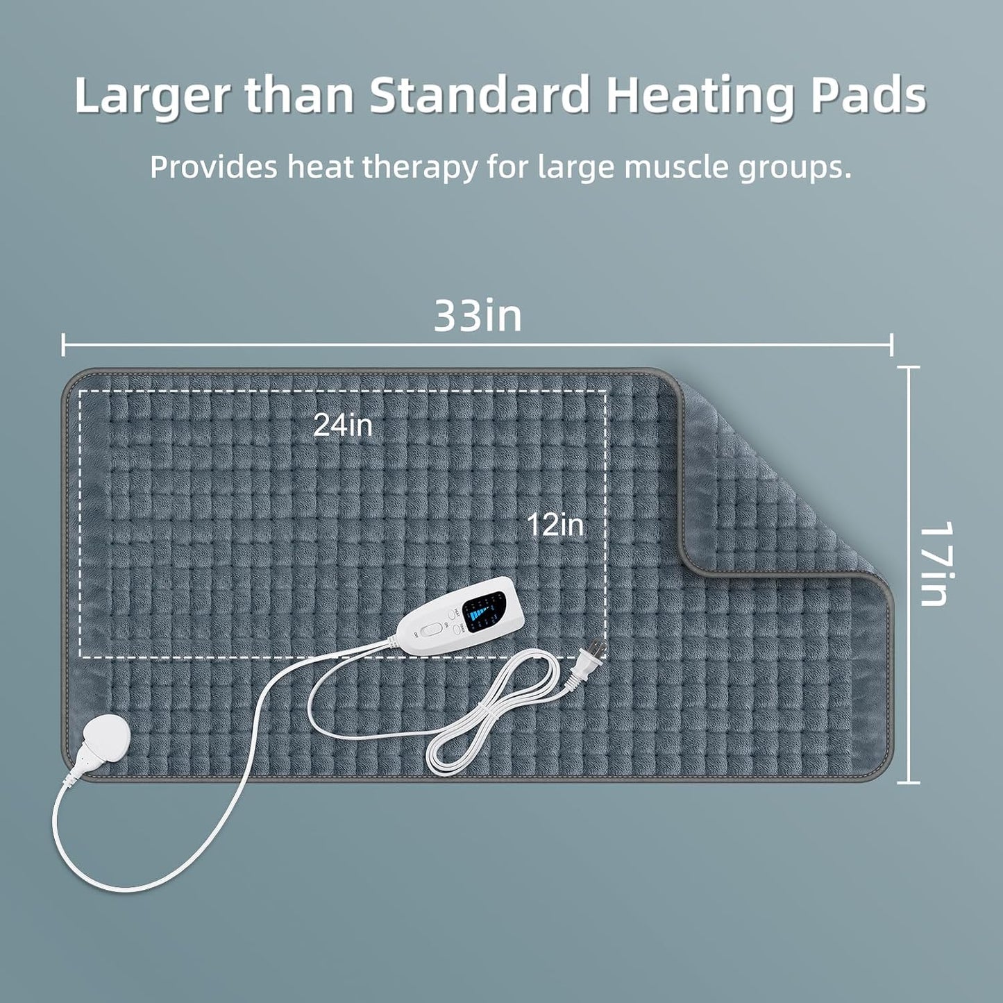 17"x33" Heating Pad for Back Pain Relief, Extra Large Electric Heat Pads