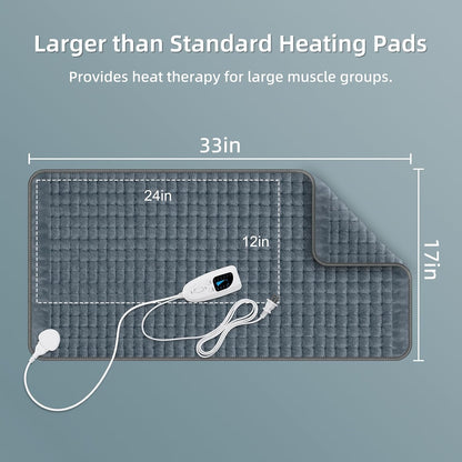 17"x33" Heating Pad for Back Pain Relief, Extra Large Electric Heat Pads