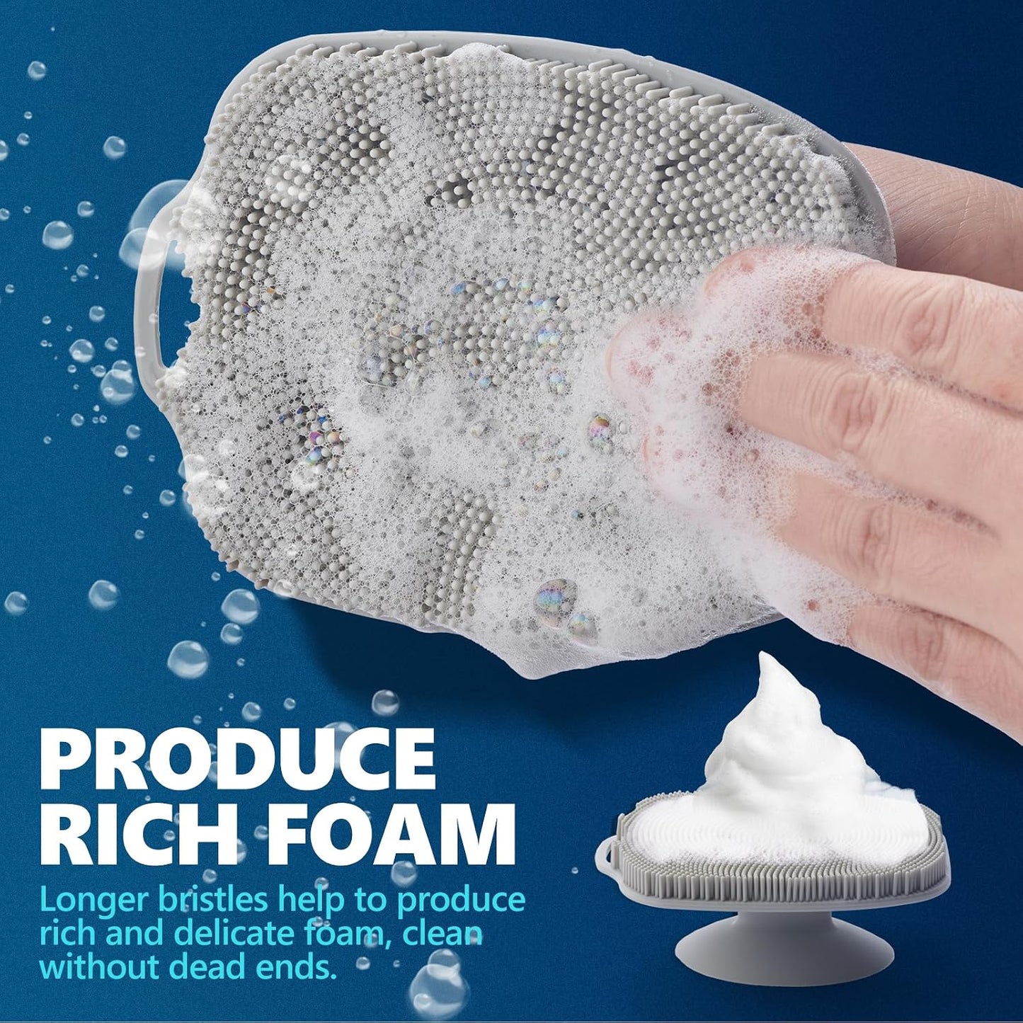 Soft Silicone Body Scrubber, Gentle Like a Hand Exfoliating Your Skin and Build Up Lather Easily, Back Large Suction Cup Easy to Store, Long-Lasting & Deep Clean (Pink)