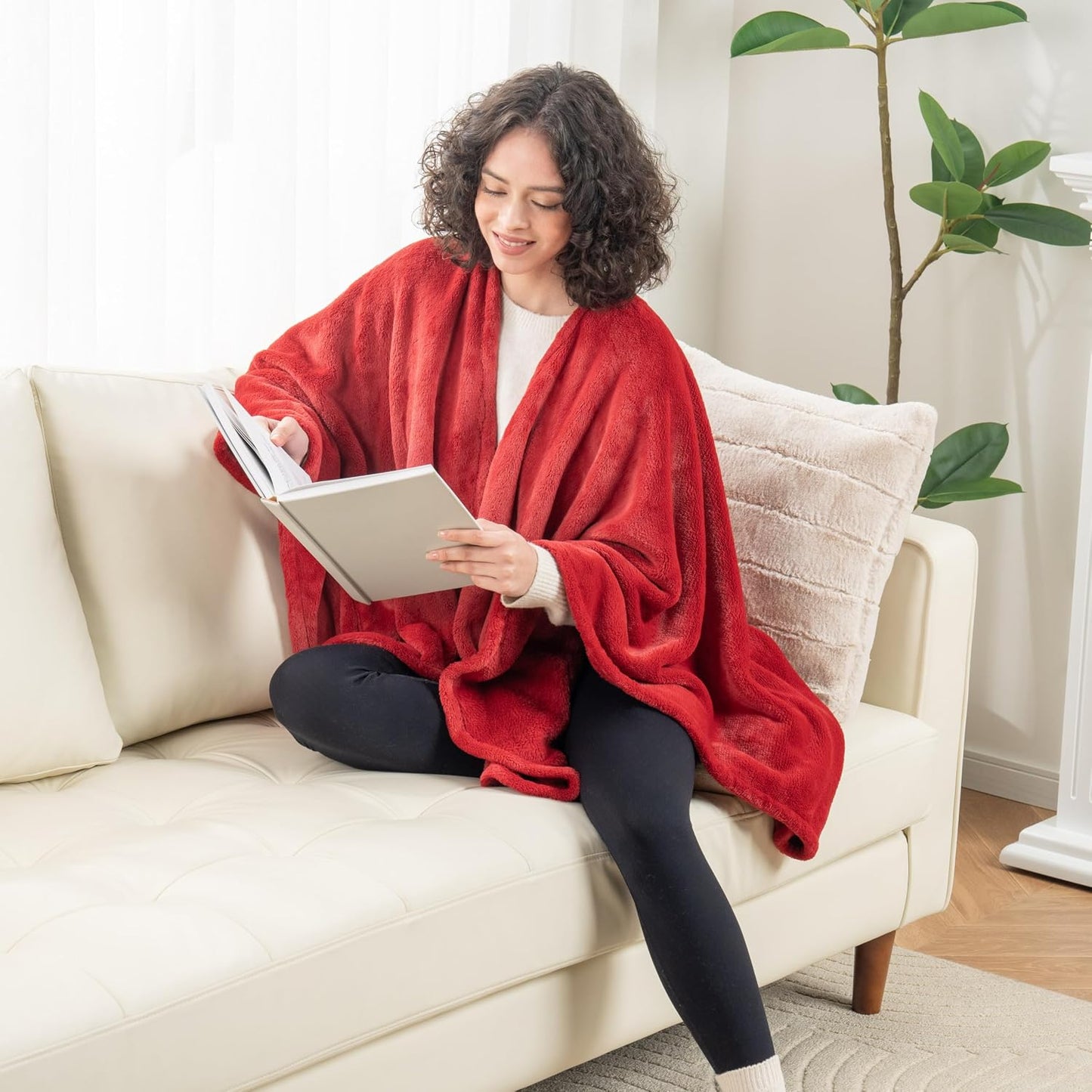 Berkshire Blanket Primalush™ Wearable Blanket, Cozy Loungewear Pocketed Plush Cape Wrap for Adults & Teens(Purple, One Size 58"X64")