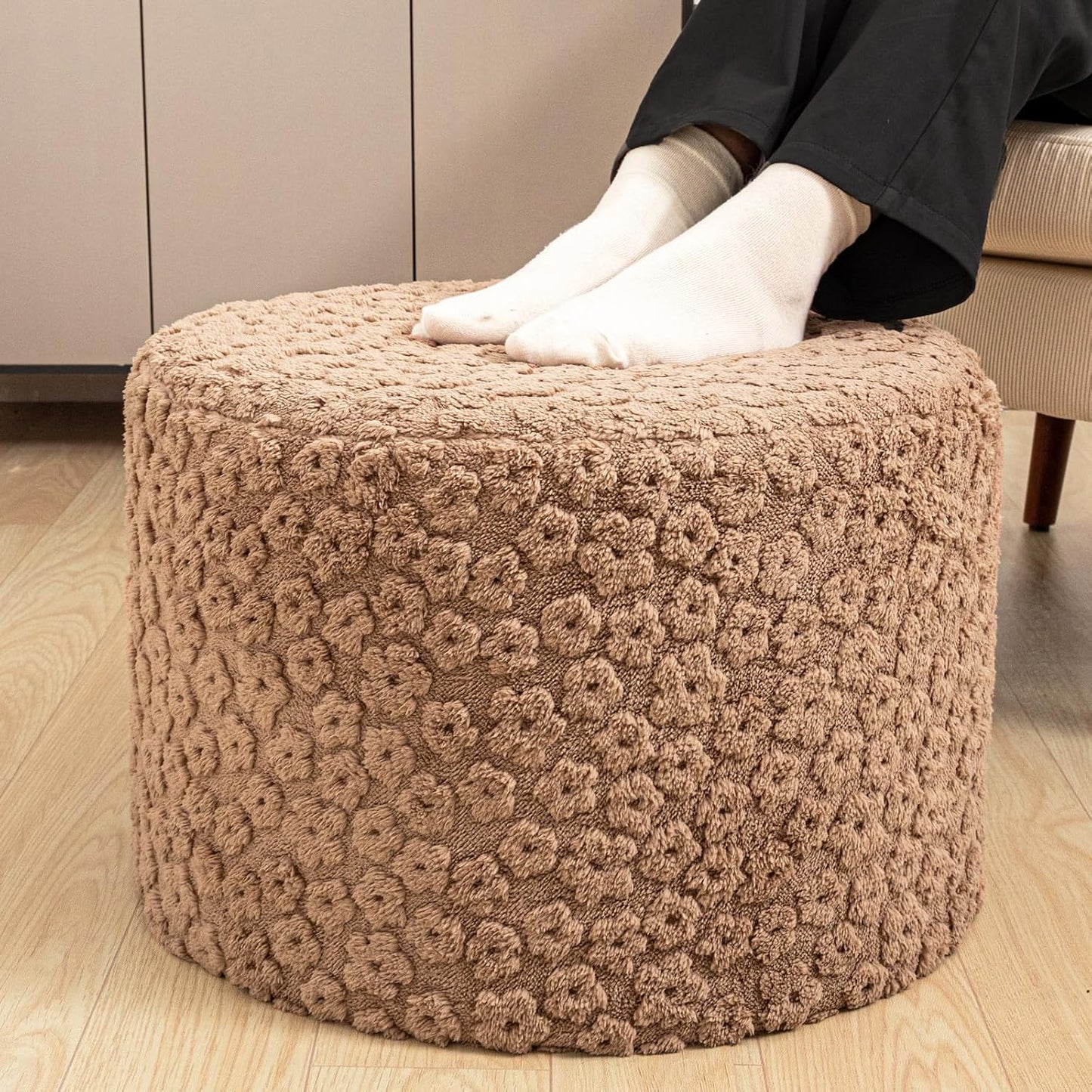 Round Pouf Ottoman Foot Stool 20x14In Ottoman Footrest for Couch Sofa Green