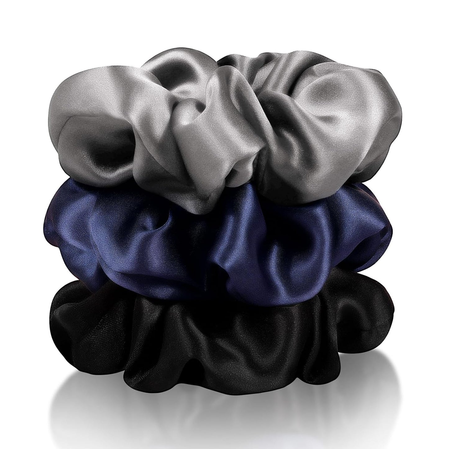 Zenssia Silk Scrunchies for Hair, Mulberry Silk Hair Ties for Women and Girls, No Damage Elastic Ponytail Holders（Black, 3 Pack）