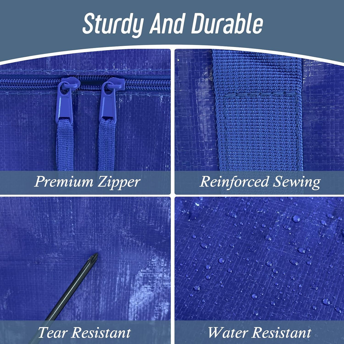 Extra Heavy Duty Large Moving Bags with Strong Zipper, Dark Blue
