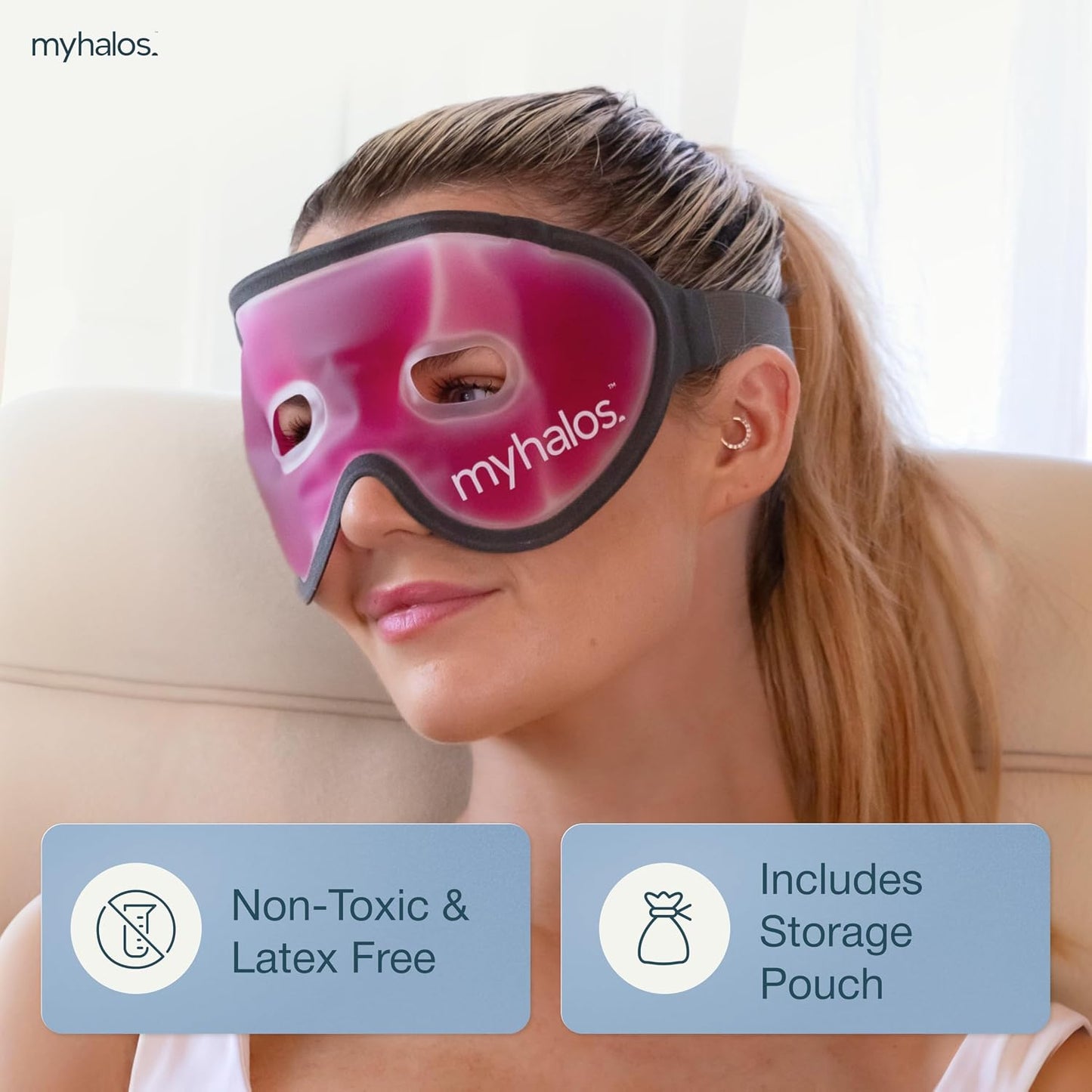 Cooling Eye Mask - Reusable Gel Eye Mask Cold Pack - Our Ice Eye Mask Soothes Puffy Eyes & Dark Circles - Relieve Your Headaches & Sinus Pain with Cold Eye Mask & Eye Gel Mask Therapy - Halos