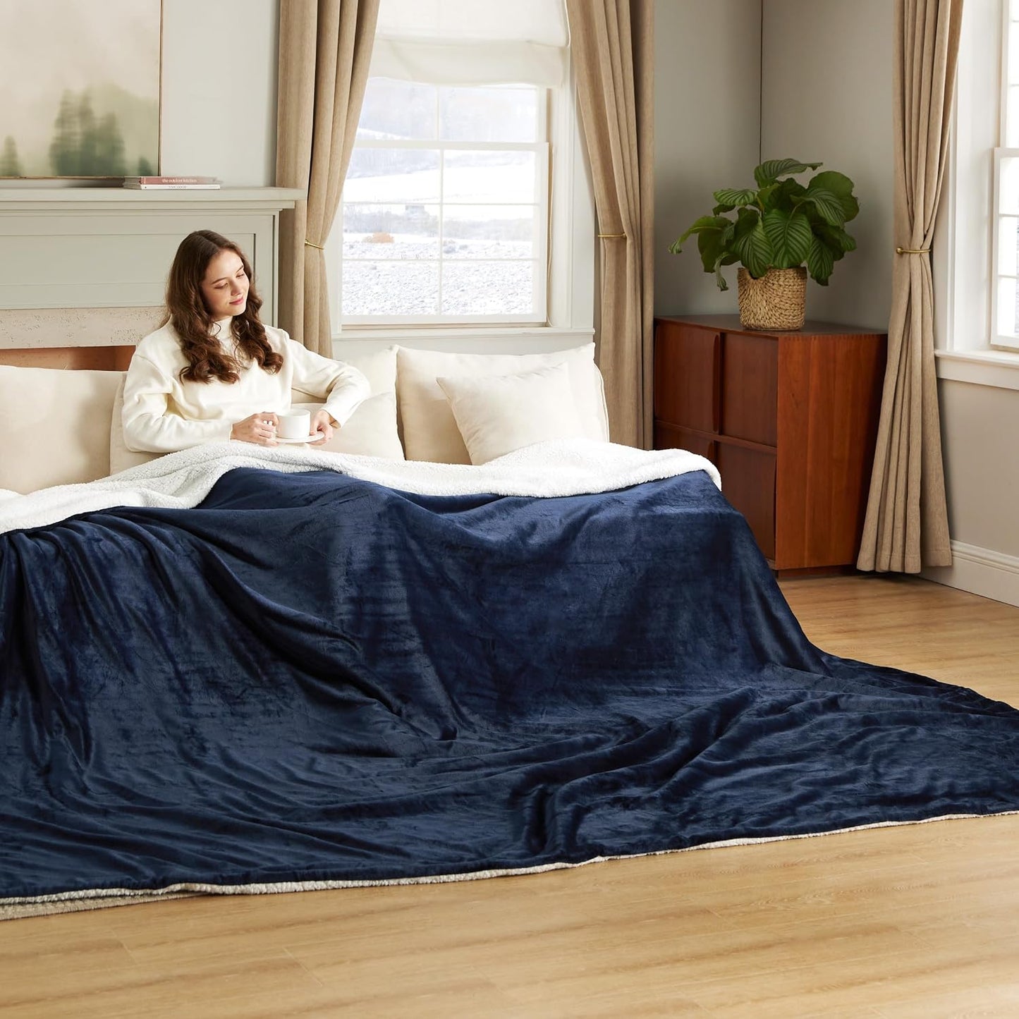 Bedsure GentleSoft Sherpa Fleece Throw Blanket for Couch, Non-Heated, Thick & Warm Cozy Blanket for Winter, Soft Fuzzy Plush Throw Gifts for Women and Men, Grey, 50x60 Inches