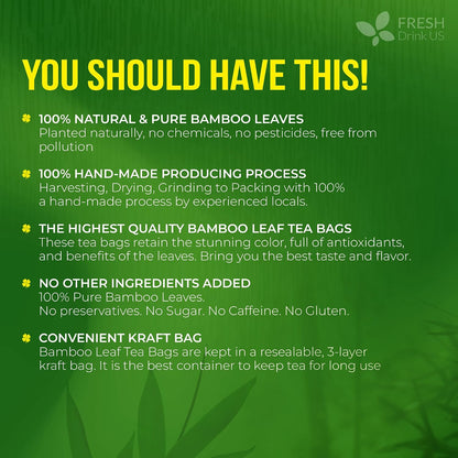FreshDrinkUS, Premium Bamboo Leaf Tea, 75 Count, Pure, Caffeine Free