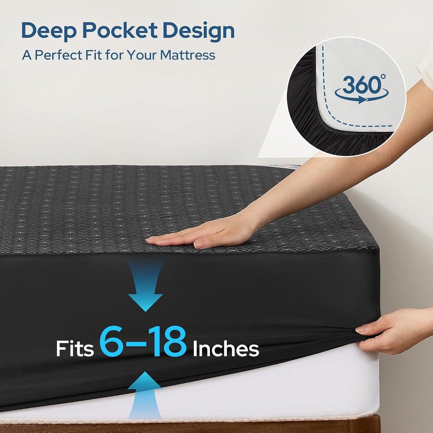 BEDLORE Queen Mattress Protector, Waterproof Noiseless Mattress Cover with Deep Pocket for 6-18 inches Mattress, Soft Breathable Mattress Pad Machine Washable (Dark Gray)