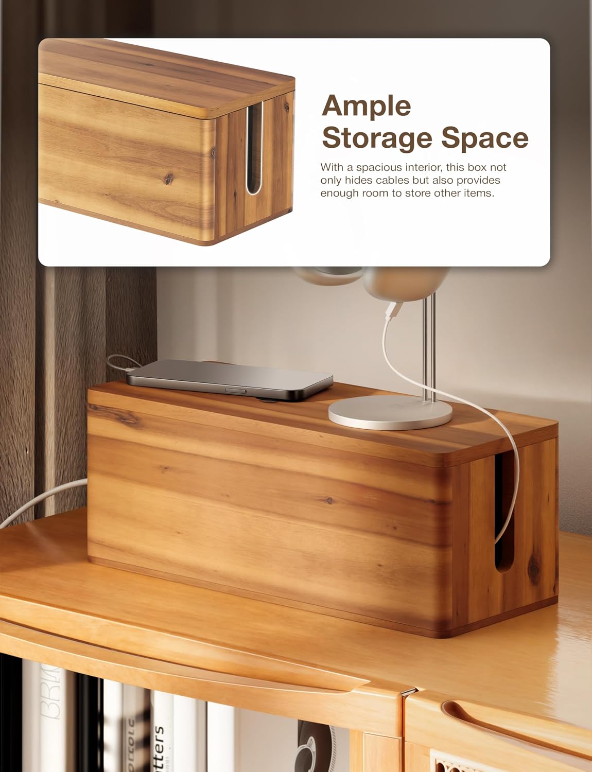 TIDITA 16" L Wooden Large Cable Management Box Round Edge (Walnut Color)
