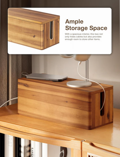 TIDITA 16" L Wooden Large Cable Management Box Round Edge (Walnut Color)