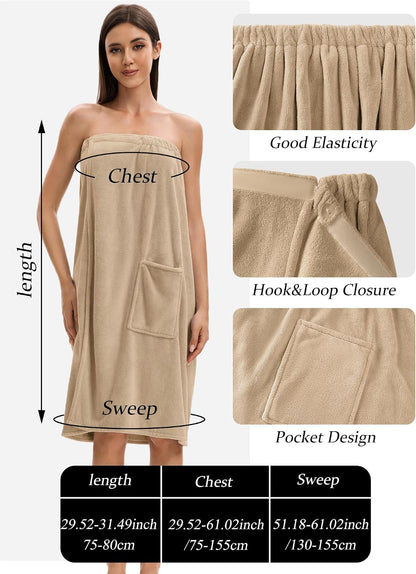 Towel Wrap For Women After Shower，Plush Bath Robe Female，Sauna Spa Wrap Around Towels With Pockets