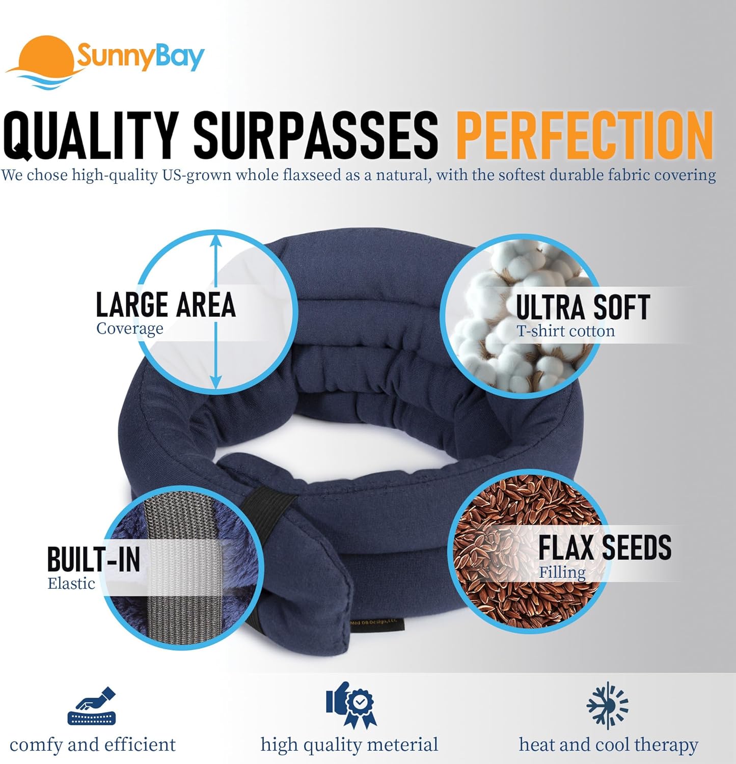 SunnyBay Microwave Heating Pad, Microwavable Heated Neck and Shoulder Wrap, Hands-Free Weighted Moist Hot or Cool Pack, Soft Fleece Cover and Flaxseed Filling, 26 Inch Length, Made in USA, Navy