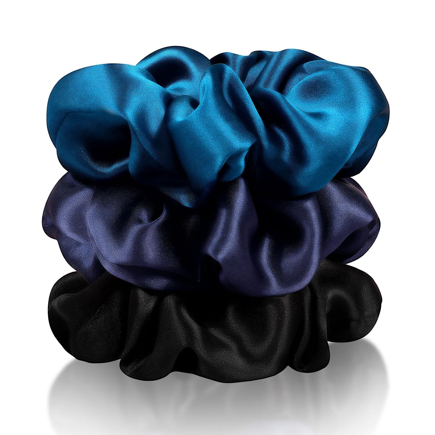 Zenssia Silk Scrunchies for Hair, Mulberry Silk Hair Ties for Women and Girls, No Damage Elastic Ponytail Holders（Black, 3 Pack）
