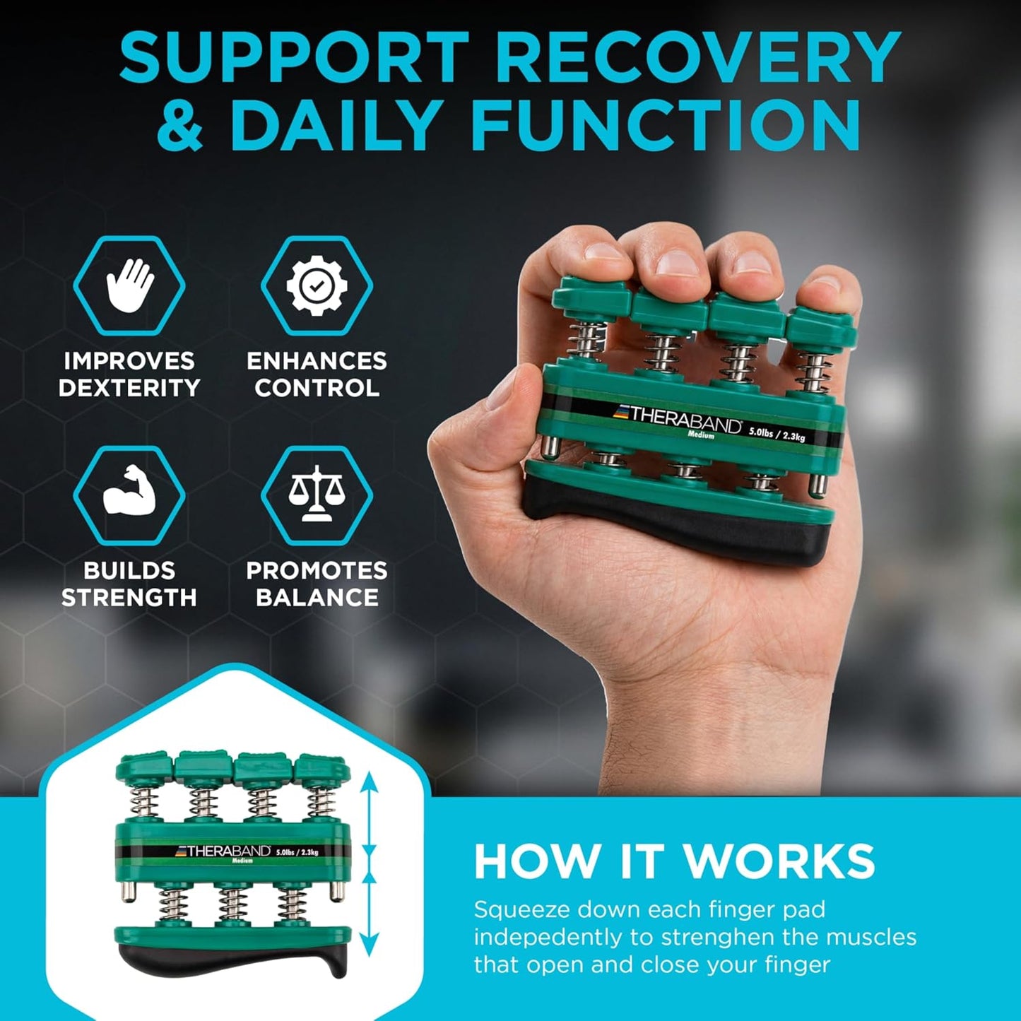 TheraBand Finger Exerciser — Hand & Finger Strengthener for Grip, Dexterity, Arthritis & Rehab — Spring-Loaded, Isolates Each Finger