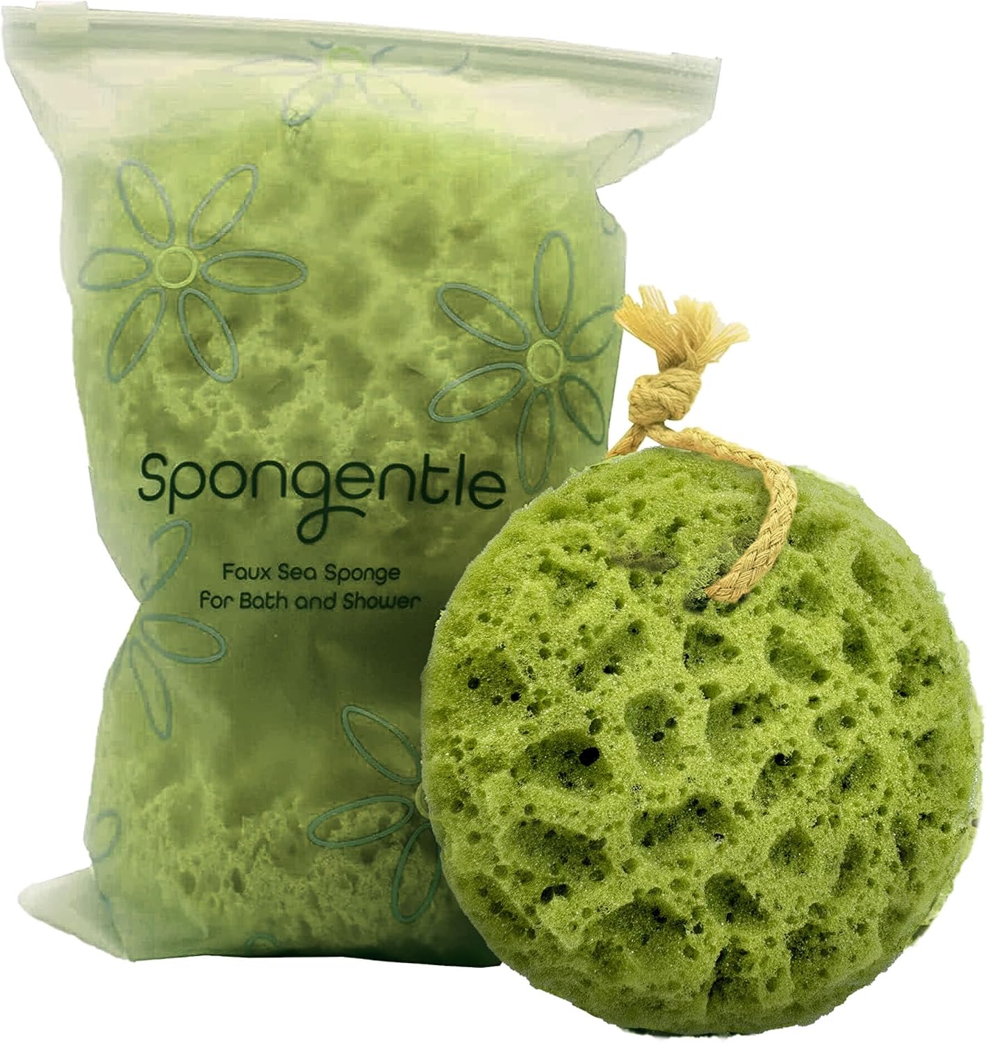 Spongentle Loofah Sponge for Shower and Bathing, Bath Sponge with Dual Texture, Shower Pouf for Gentle and Deep Exfoliation, Large Size Body Scrubber for Men & Women, PU Foam, 37% More Lather, 3 Pack