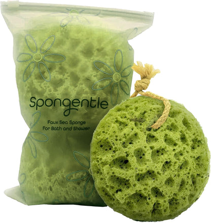 Spongentle Loofah Sponge for Shower and Bathing, Bath Sponge with Dual Texture, Shower Pouf for Gentle and Deep Exfoliation, Large Size Body Scrubber for Men & Women, PU Foam, 37% More Lather, 3 Pack