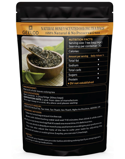 Natural Oolong Tea Bags - 100% Premium Whole Leaf Honey Aroma Cortisol Tea