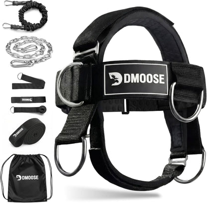 DMoose Fitness Neck Harness for Weight Lifting - Soft Padded Head & Chin Strap with 30" Heavy Duty Steel Chain - Neck Exerciser, Trainer & Strengthener to Support Injury Recovery and Intense Workouts