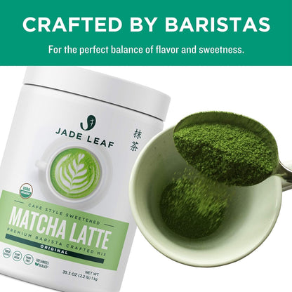 Jade Leaf Matcha Latte Mix Bundle - 1kg Canister + 10ct Stick Packs - Cafe Style Sweetened Blend - Sweet Matcha Green Tea Powder