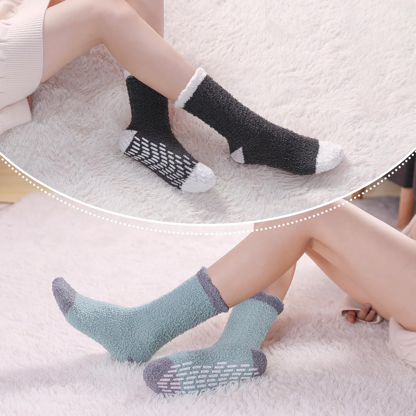 LINEMIN Non-Slip Fuzzy Socks for Women - Cozy Hospital Soft Fluffy Socks With Grips - Winter Warm Slipper