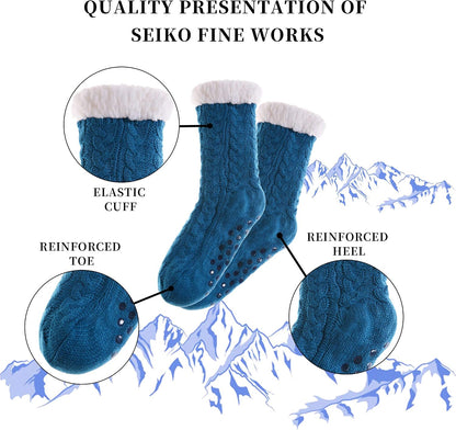 SDBING Women's Winter Super Soft Warm Cozy Fleece Lined Fuzzy Slipper Socks with Grippers