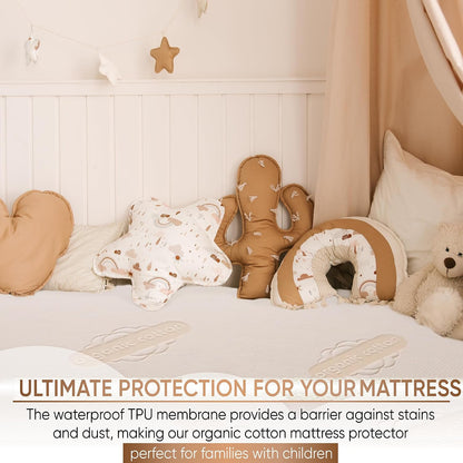 Waterproof Organic Mattress Protector Queen Size – Premium Soft Organic Cotton Surface Mattress Cover – Noiseless & Breathable 250 GSM Mattress Pad – Deep Pocket Fitted Design