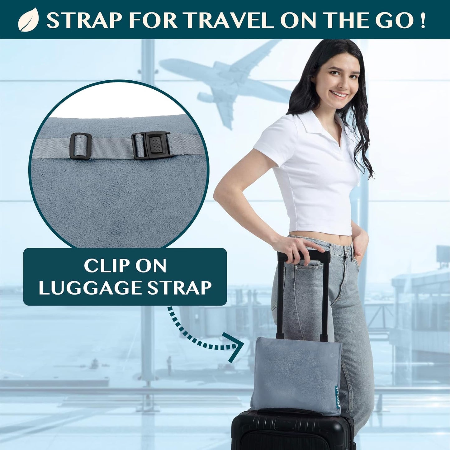 PAVILIA Travel Blanket Pillow, Soft Airplane Blanket 2-IN-1 Combo Set, Plane Blanket Compact Packable, Flight Essentials Car Pillow, Travelers Gifts Accessories Luggage Backpack Strap, 60x43 Teal Blue
