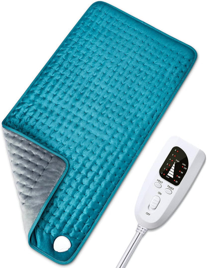 Heating pad for Back/Shoulder/Neck/Abdomen, Heating Pads with 6 Fast Heating Settings, Auto-Off, Machine Wash, Birthday Gifts for Women Mom Men Dad, Extra Large 12"x24", Blue
